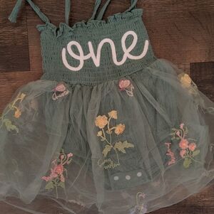 Green Embroidered Dress with Floral Accents